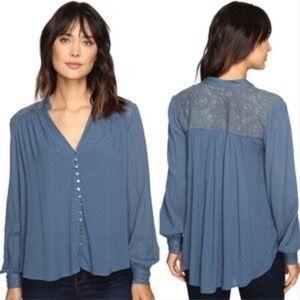 Free People Button Down Top with Embroidered Mesh Back Detail Size S